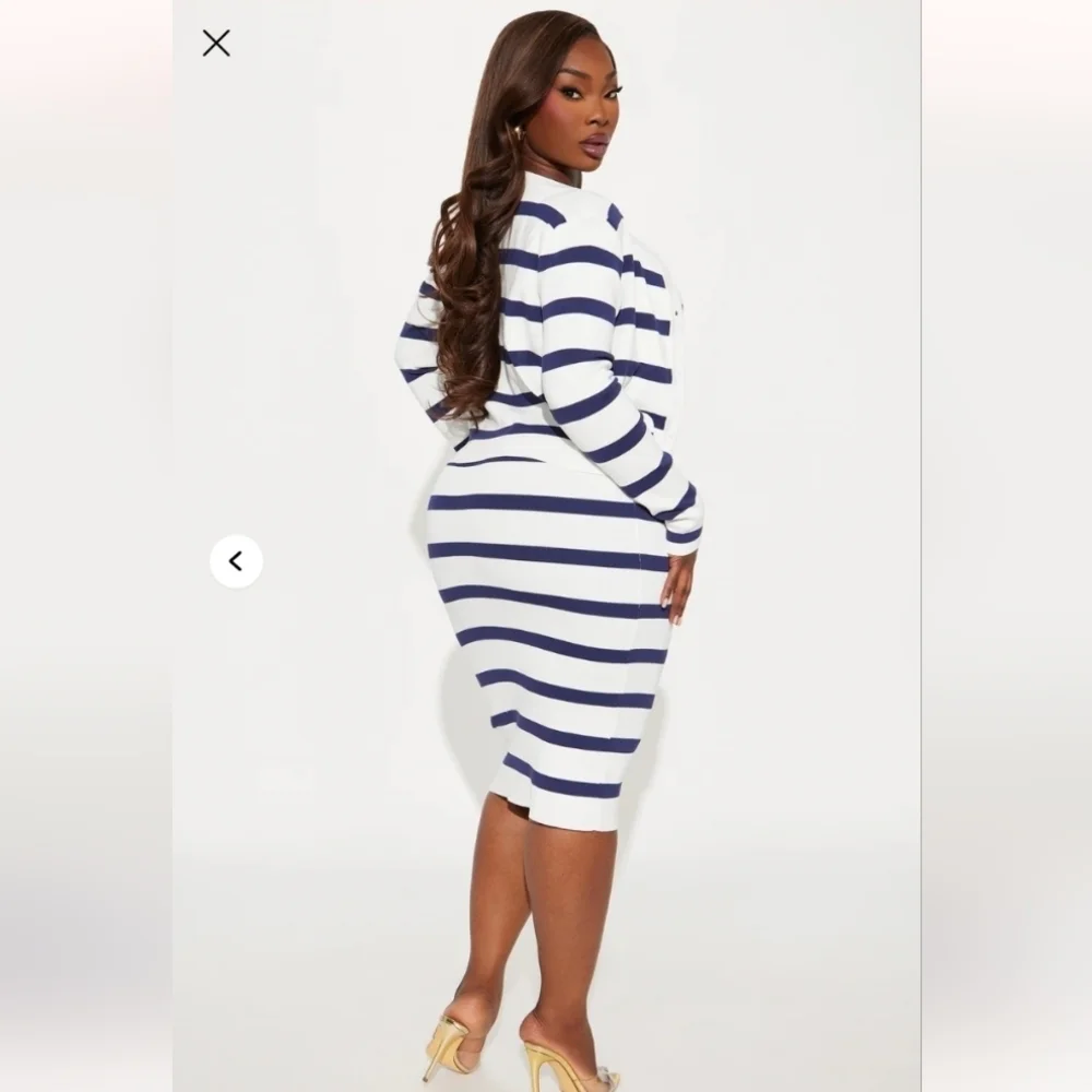Fashion Nova Christiana Striped Sweater Midi Dress Set-Navy/combo Size 1X (NWOT)